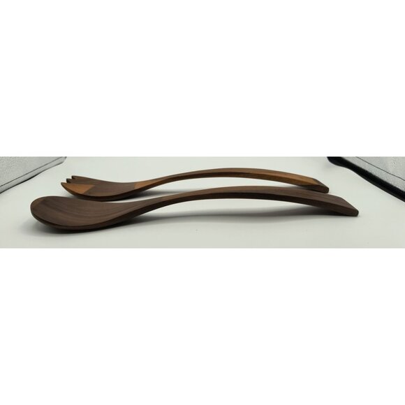 Hand-Carved Wooden Salad Server Set Spoon & Fork 13.25" Kitchen Utensils Natural - Picture 7 of 7